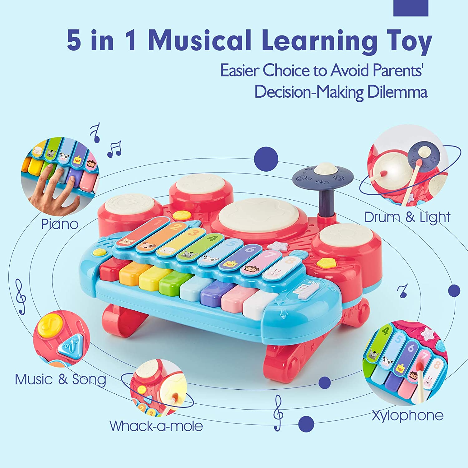 CubicFun 5 in 1 Kids Piano Drum Set Baby Toys CubicFun 5 in 1 Kids Piano Drum Set Baby Toys