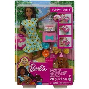 Barbie Doll (11.5-inch Brunette) and Puppy Party Playset