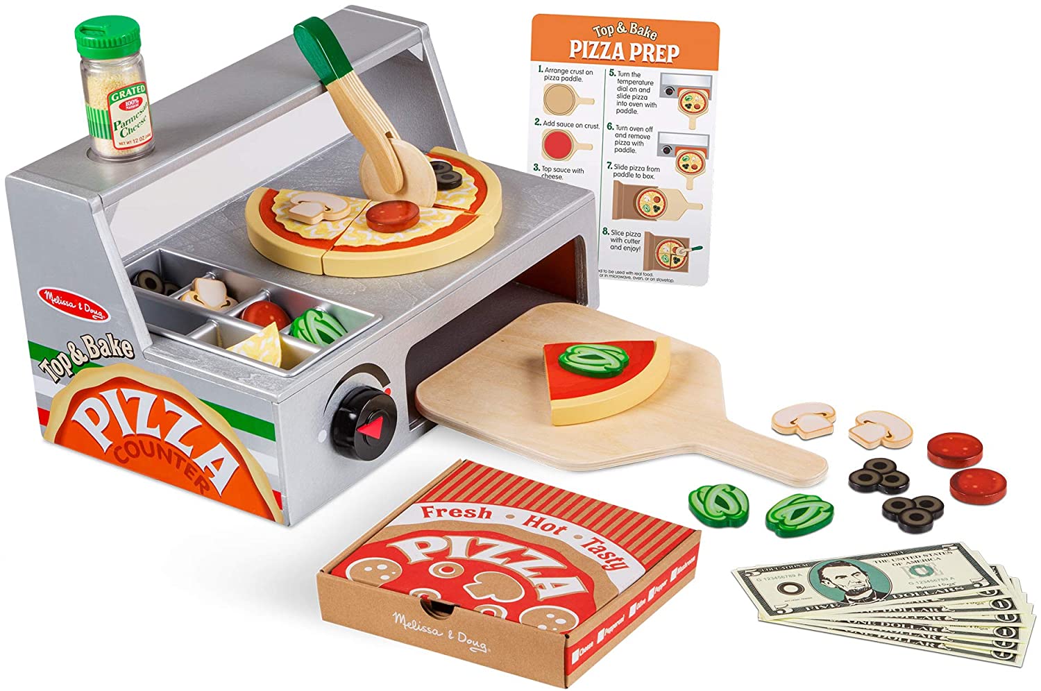 Melissa & Doug Top & Bake Wooden Pizza Counter Play Set (34 Pcs)