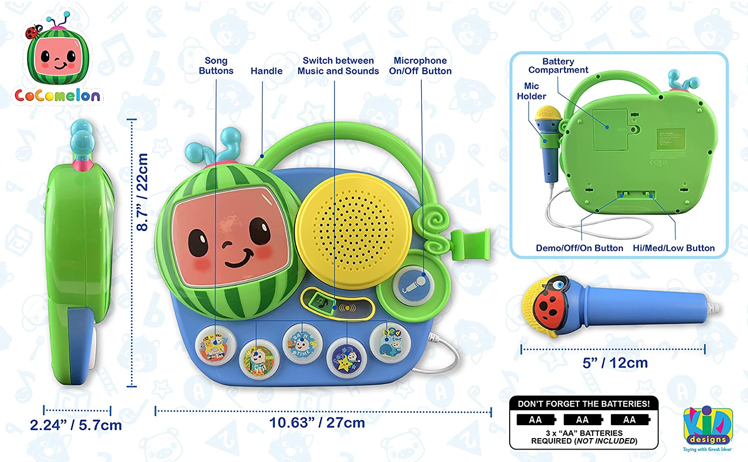 Cocomelon Toy Singalong Boombox with Microphone Cocomelon Toy Singalong Boombox with Microphone