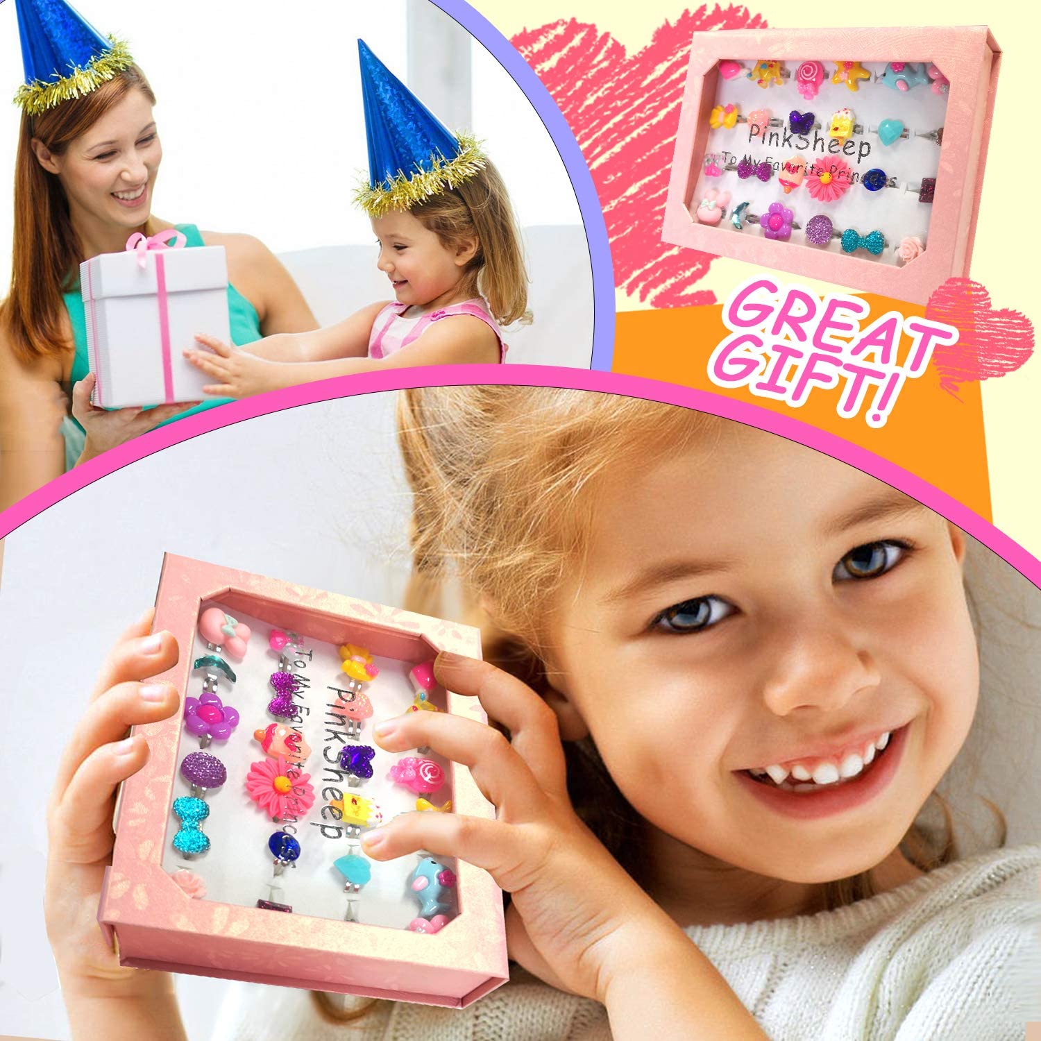 PinkSheep Little Girl Jewel Rings in Box PinkSheep Little Girl Jewel Rings in Box