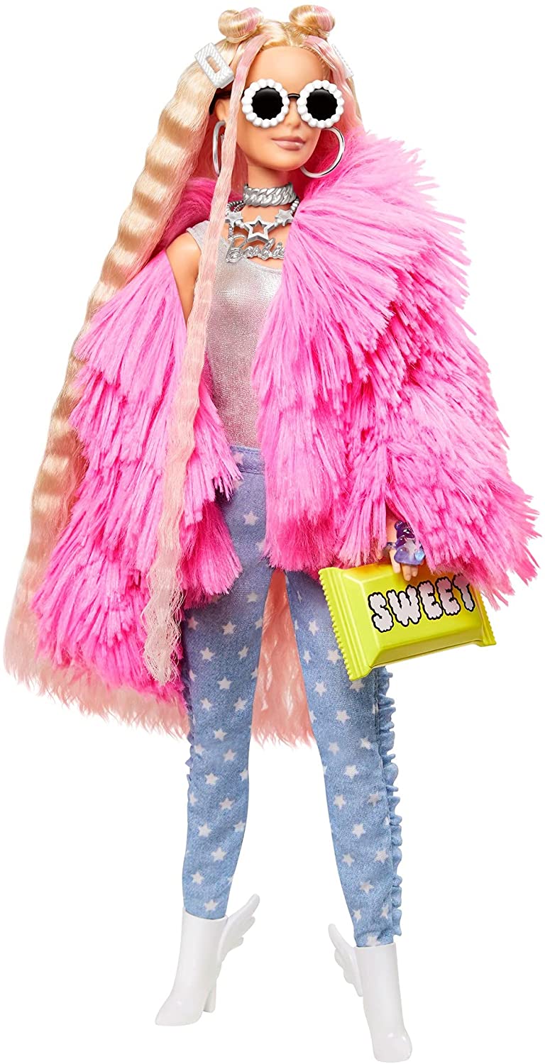 Barbie Extra Doll Pink Fluffy Coat with Pet Unicorn Pig Barbie Extra Doll Pink Fluffy Coat with Pet Unicorn Pig