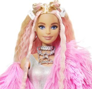 Barbie Extra Doll Pink Fluffy Coat with Pet Unicorn Pig
