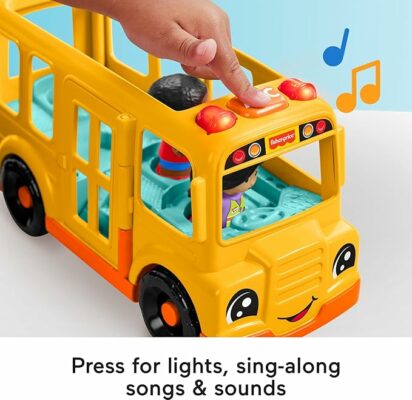 Fisher-Price Toddler Toy School Bus Musical Push Along Vehicle with 2 Figures