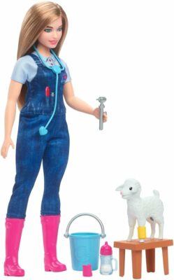 Barbie 65th Anniversary Doll Farm Veterinarian Set with Blonde Vet Doll