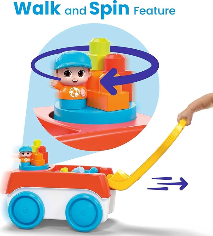MEGA BLOKS Building Toy Set Block Spinning Wagon with 20 Pieces and Storage MEGA BLOKS Building Toy Set Block Spinning Wagon with 20 Pieces and Storage