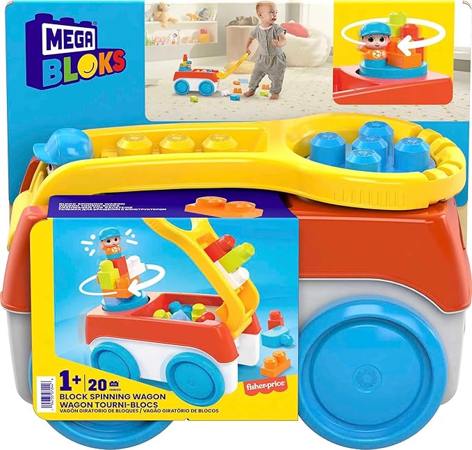 MEGA BLOKS Building Toy Set Block Spinning Wagon with 20 Pieces and Storage MEGA BLOKS Building Toy Set Block Spinning Wagon with 20 Pieces and Storage