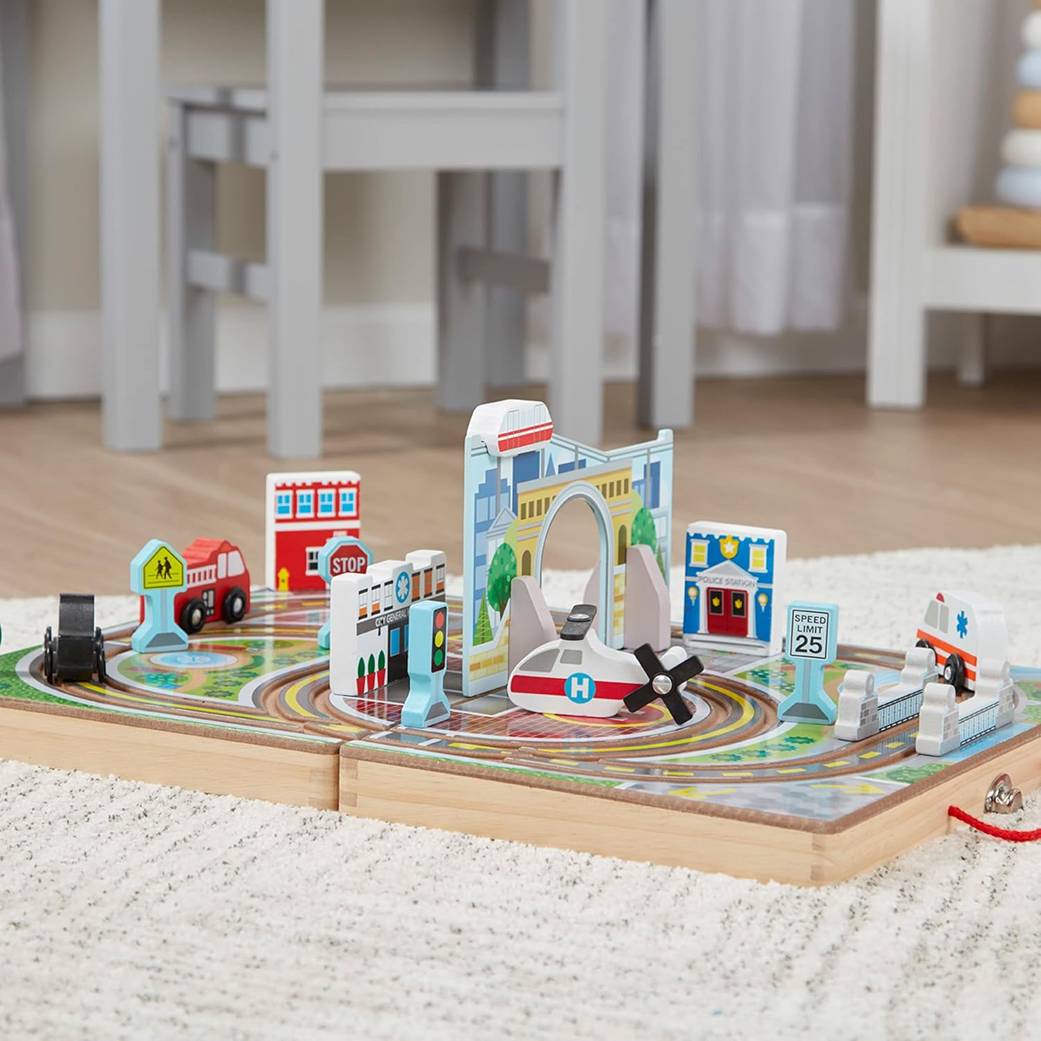 Melissa & Doug 18-Piece Wooden Take Along Tabletop Town Melissa & Doug 18-Piece Wooden Take Along Tabletop Town