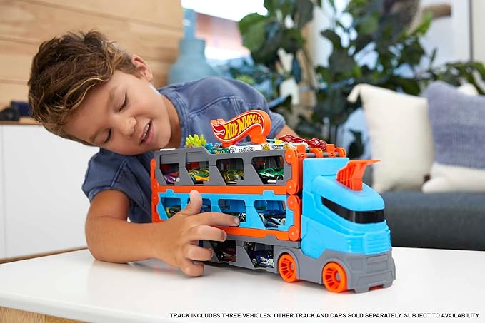 Hot Wheels Speedway Hauler Storage Carrier with 3 Scale Cars Hot Wheels Speedway Hauler Storage Carrier with 3 Scale Cars