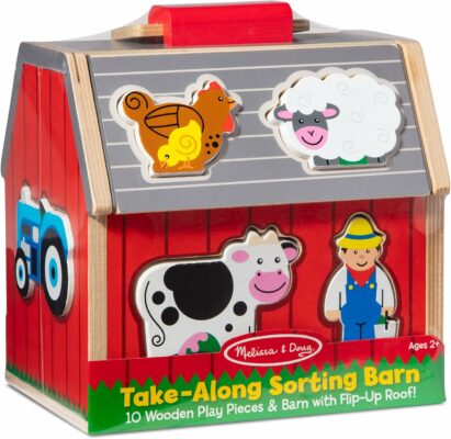 Melissa & Doug Take Along Wooden Toy Barn 11Pc Portable Toddler Playset