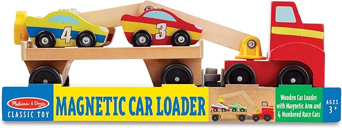 Melissa & Doug Magnetic Car Loader Wooden Toy Set