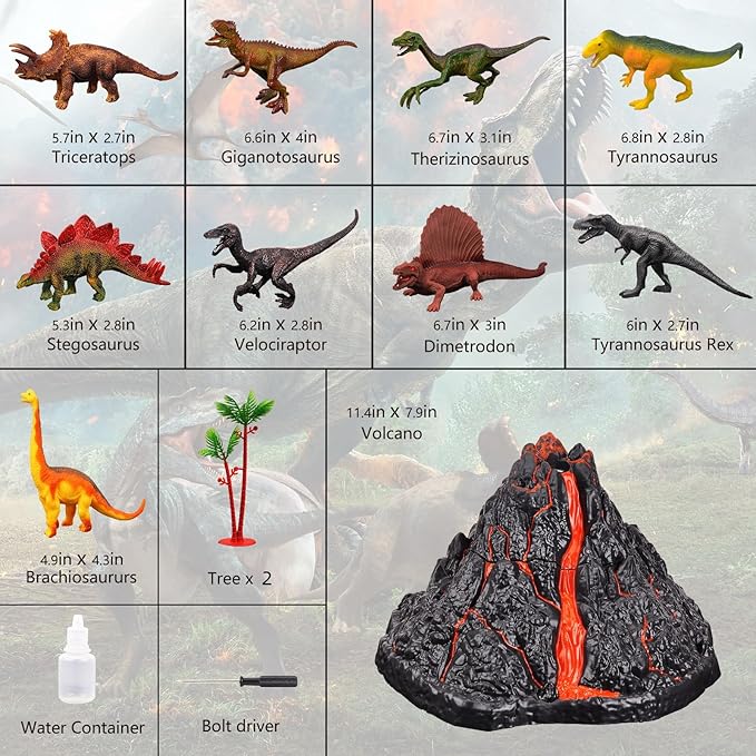 Large Volcano Set with 9 Realistic Dinosaur Action Figures Large Volcano Set with 9 Realistic Dinosaur Action Figures