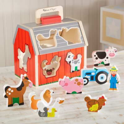Melissa & Doug Take Along Wooden Toy Barn 11Pc Portable Toddler Playset