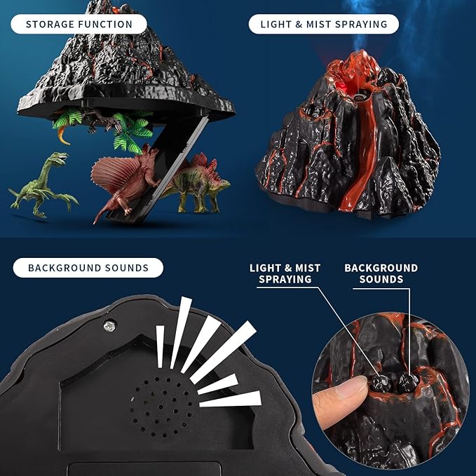 Large Volcano Set with 9 Realistic Dinosaur Action Figures Large Volcano Set with 9 Realistic Dinosaur Action Figures