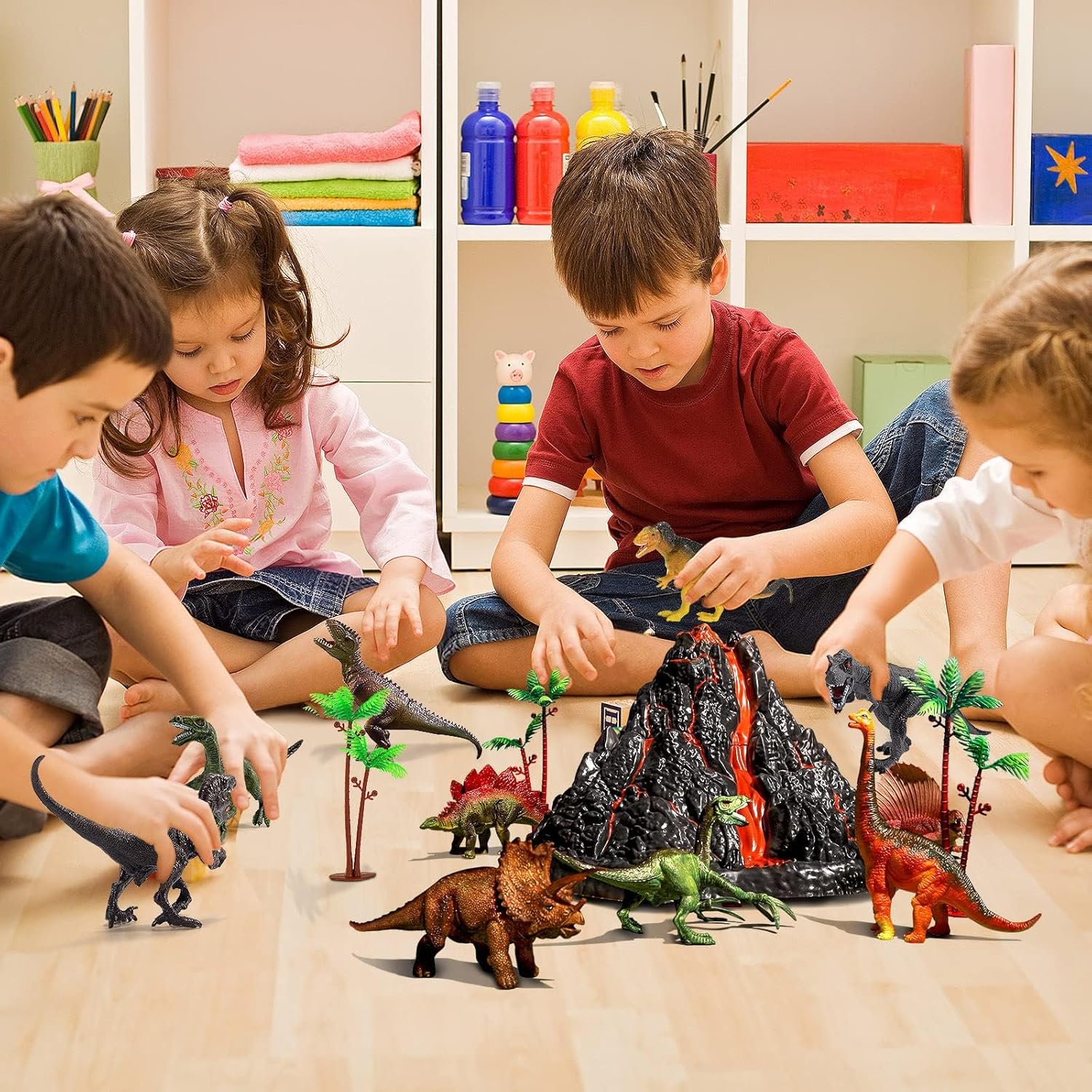 Large Volcano Set with 9 Realistic Dinosaur Action Figures Large Volcano Set with 9 Realistic Dinosaur Action Figures