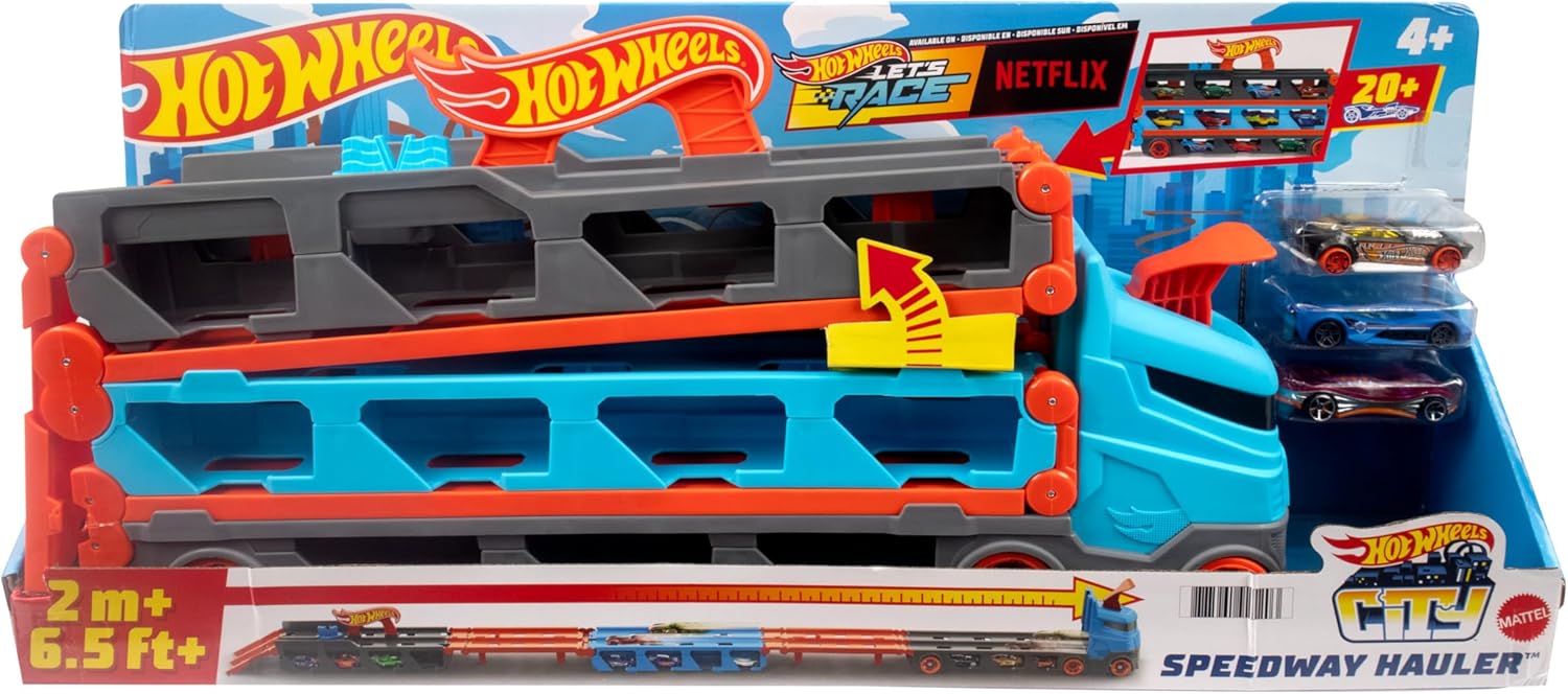 Hot Wheels Speedway Hauler Storage Carrier with 3 Scale Cars Hot Wheels Speedway Hauler Storage Carrier with 3 Scale Cars