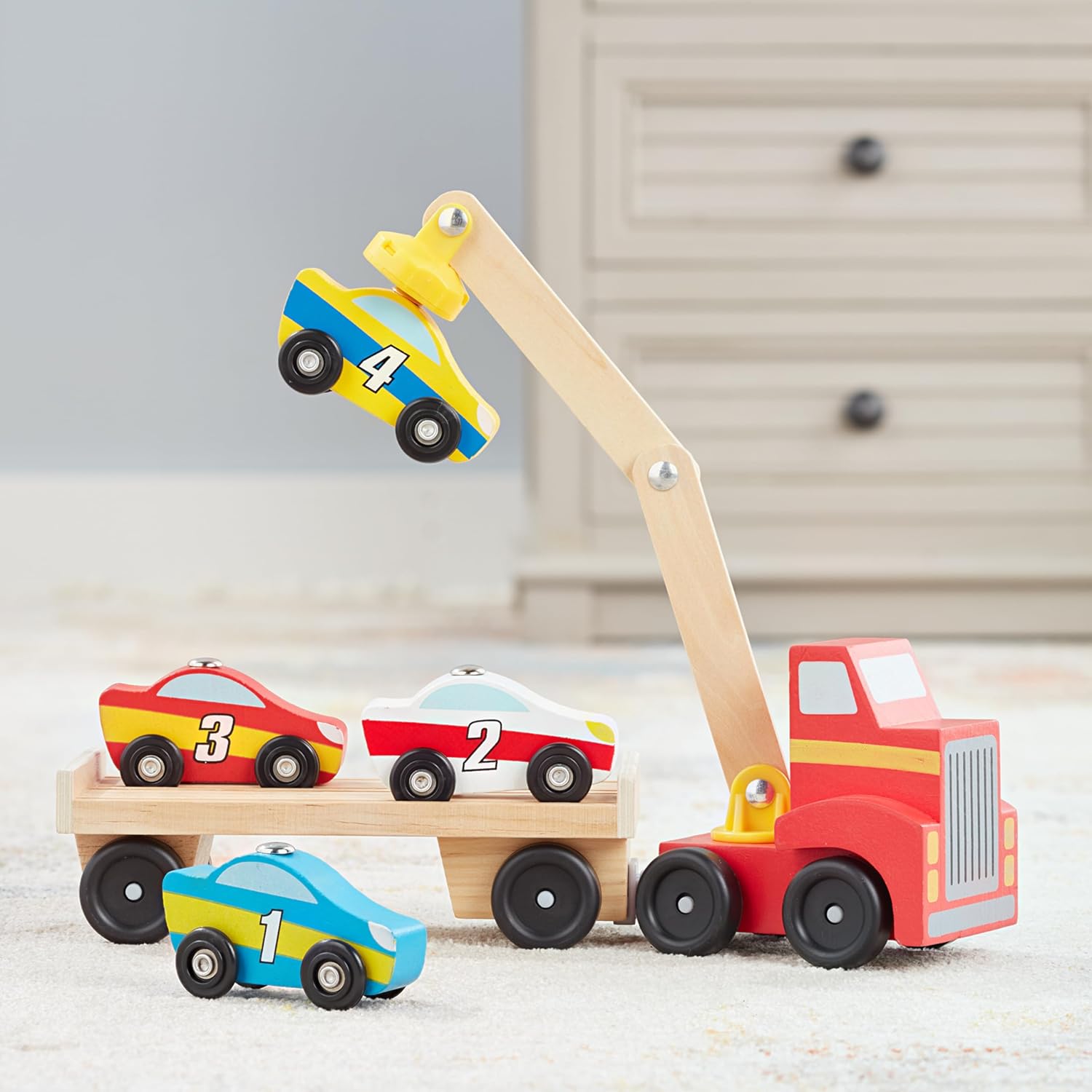 Melissa & Doug Magnetic Car Loader Wooden Toy Set Melissa & Doug Magnetic Car Loader Wooden Toy Set