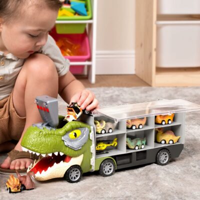Dinosaur Truck with 12 Pull Back Cars Giftset