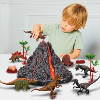 Large Volcano Set with 9 Realistic Dinosaur Action Figures