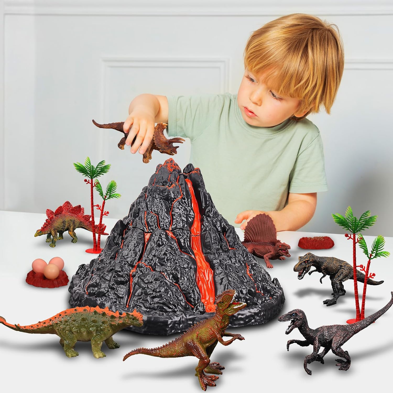 Large Volcano Set with 9 Realistic Dinosaur Action Figures Large Volcano Set with 9 Realistic Dinosaur Action Figures