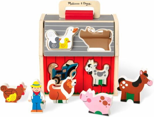 Melissa & Doug Take Along Wooden Toy Barn 11Pc Portable Toddler Playset