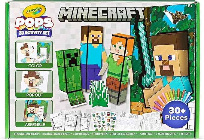 Crayola Minecraft POPs 3D Art Kit for Kids Coloring Activity Set