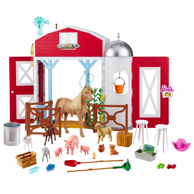 Barbie Horse Barn Playset with 25+ Feeding & Grooming Accessories