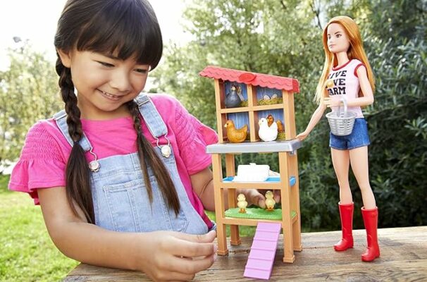 Barbie Chicken Farmer Doll Red Haired and Playset with Henhouse