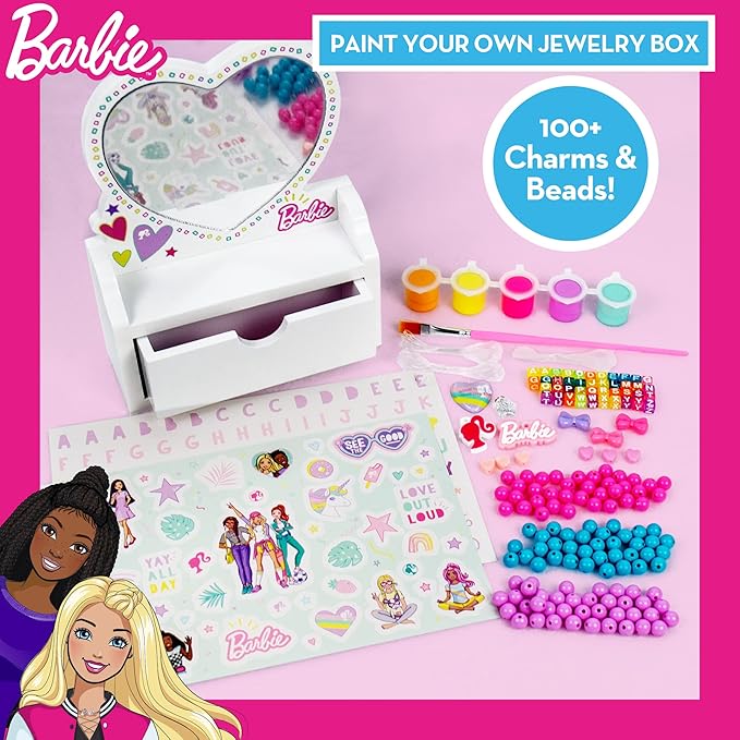 Barbie Paint Your Own Jewelry Box 100+ Charms & Beads Kit for Kids Barbie Paint Your Own Jewelry Box 100+ Charms & Beads Kit for Kids