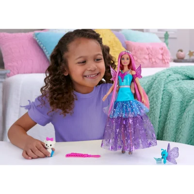 Barbie Doll with 2 Fantasy Pets and Dress