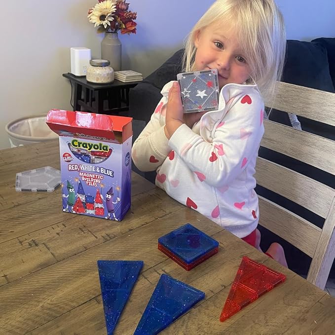 CreateOn Crayola Red White & Blue Magnetic Tiles 14pc Building Set for Kids CreateOn Crayola Red White & Blue Magnetic Tiles 14pc Building Set for Kids