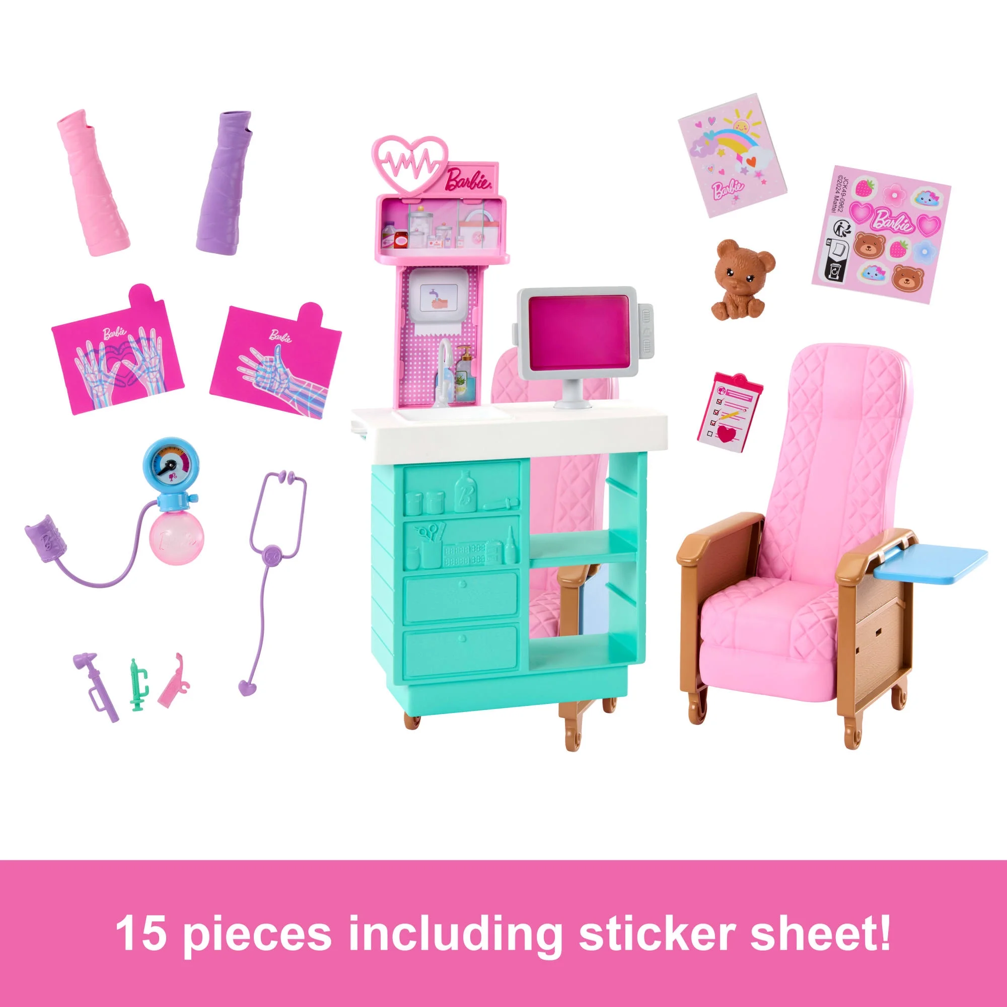 3 Barbie World Day at the Doctor Toy Playset with Medical Station