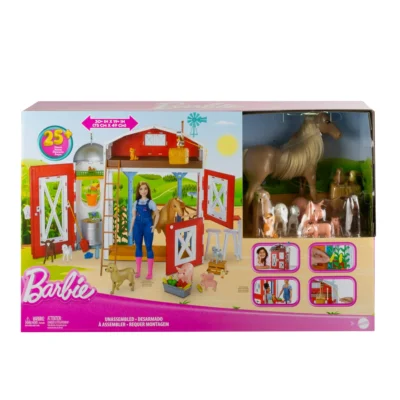 Barbie Horse Barn Playset with 25+ Feeding & Grooming Accessories