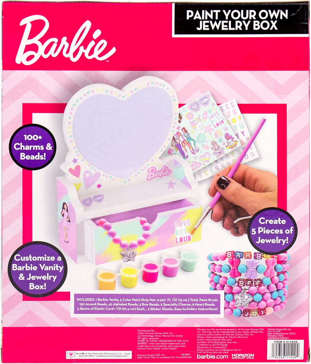 Barbie Paint Your Own Jewelry Box 100+ Charms & Beads Kit for Kids Barbie Paint Your Own Jewelry Box 100+ Charms & Beads Kit for Kids