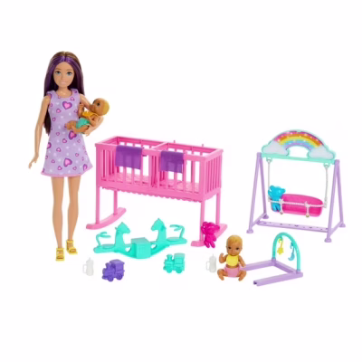 Barbie Skipper Babysitter Doll with Twin Nursery Playset with Crib