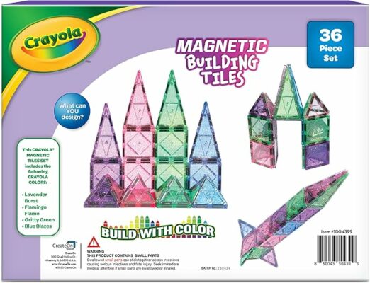 CreateOn Crayola Glitter Magnetic Tiles Building Set for Kids