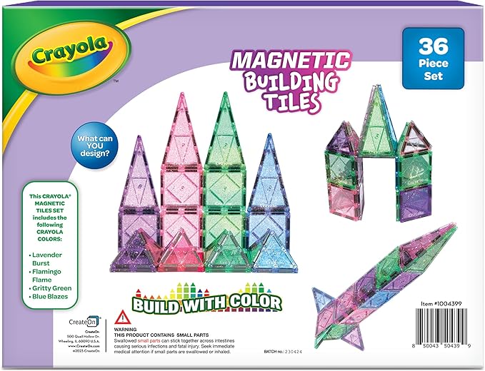 CreateOn Crayola Glitter Magnetic Tiles Building Set for Kids CreateOn Crayola Glitter Magnetic Tiles Building Set for Kids