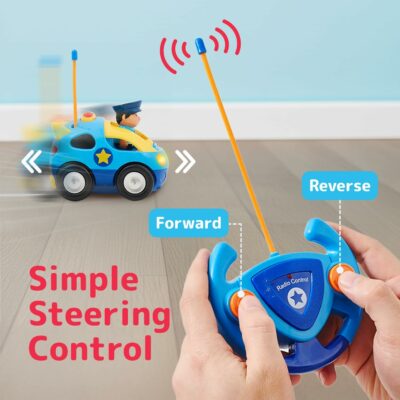 Cartoon Remote Control Cars Police Car and Race Car with Steering Wheel