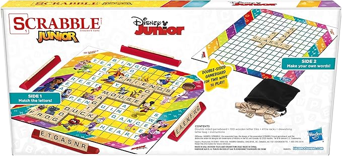 Hasbro Gaming Scrabble Junior Disney Junior Edition Double Sided Board Game