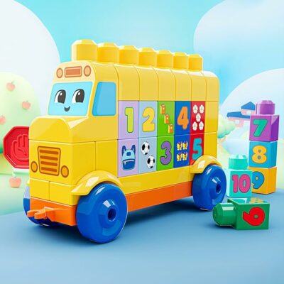 MEGA BLOKS First Builders Toddler Block Toys Set Build & Count Bus 45 Pieces