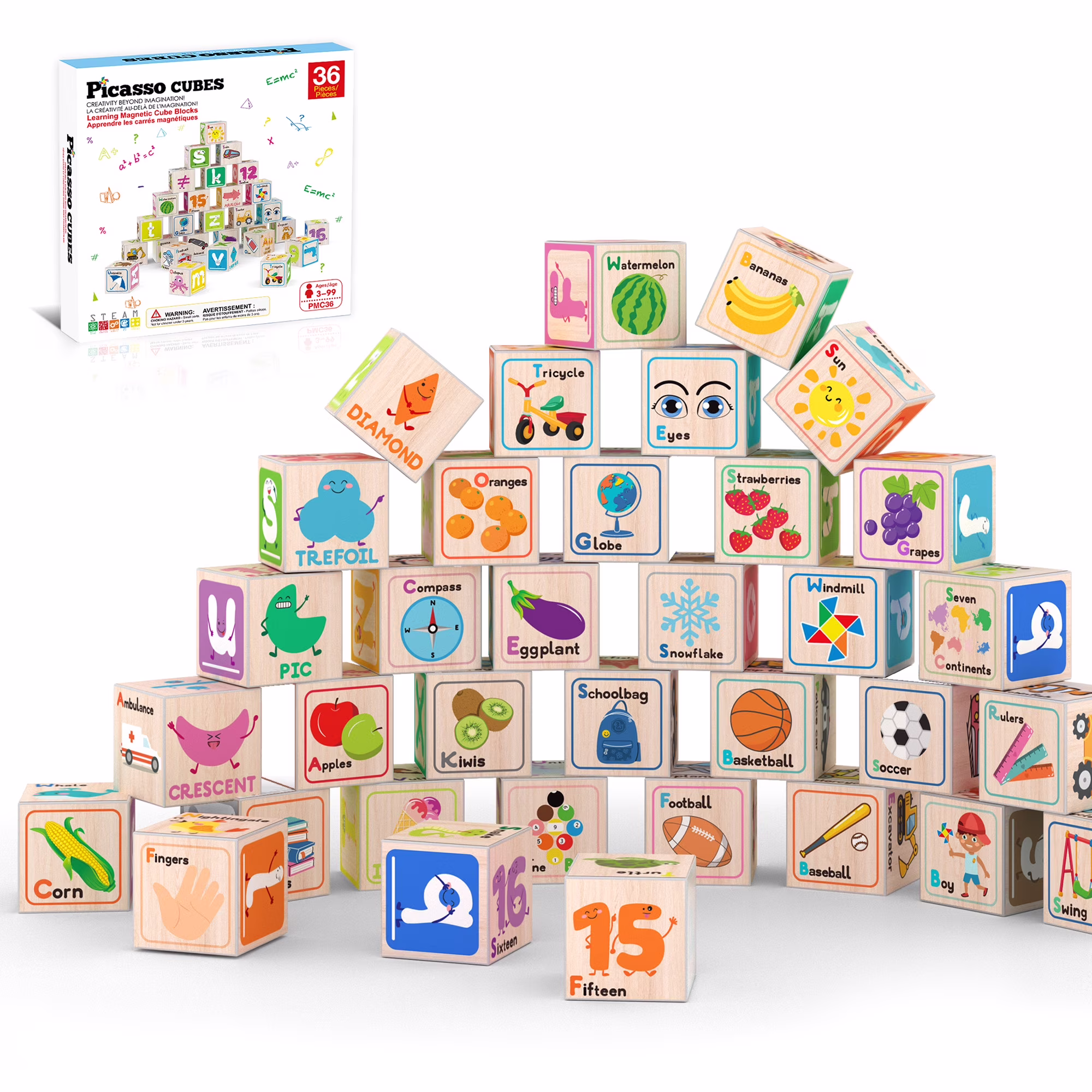 Magnetic Puzzle Cubes 216 Patterns Alphabet Numbers & Shapes 36 PCS