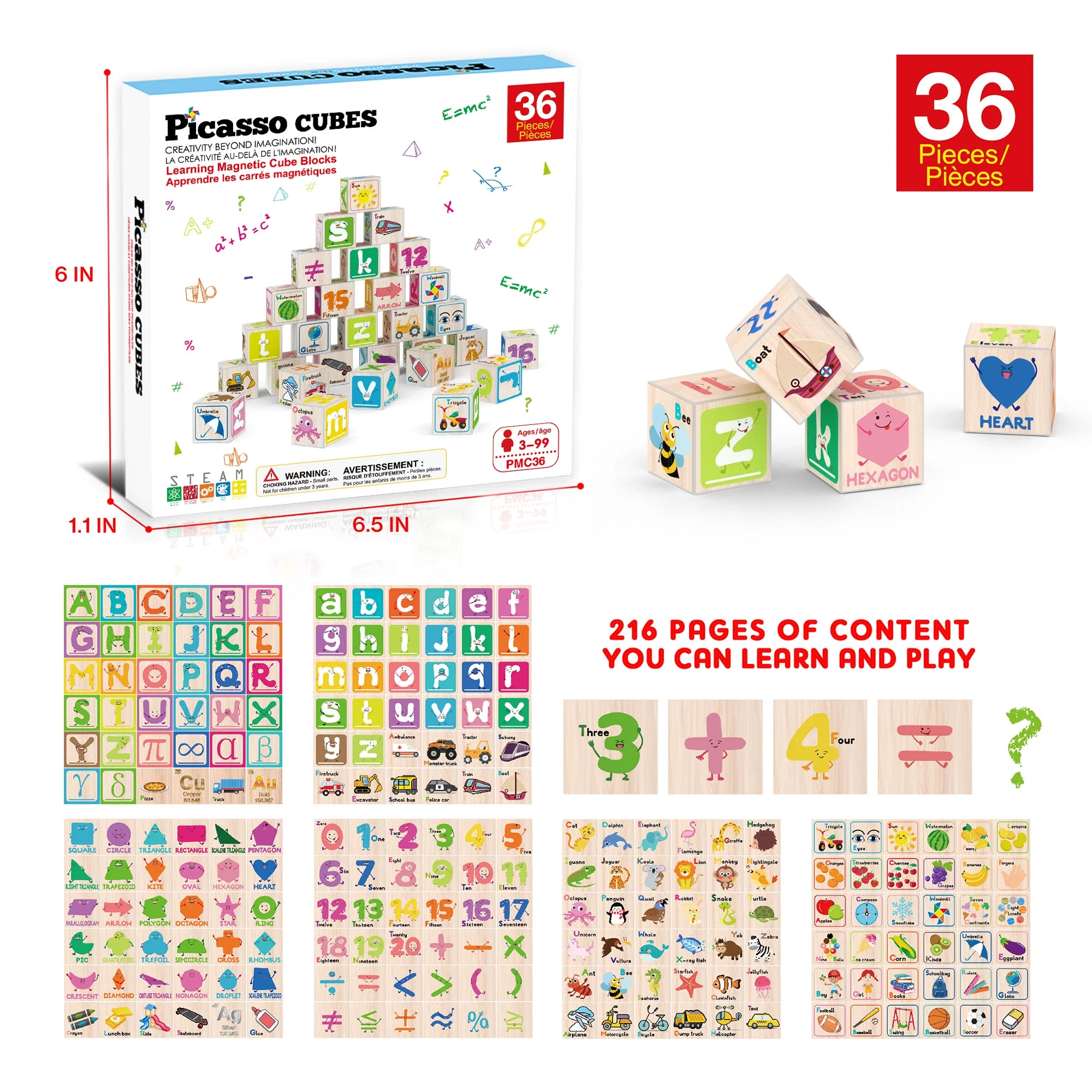 Magnetic Puzzle Cubes 216 Patterns Alphabet Numbers & Shapes 36 PCS Magnetic Puzzle Cubes 216 Patterns Alphabet Numbers & Shapes 36 PCS