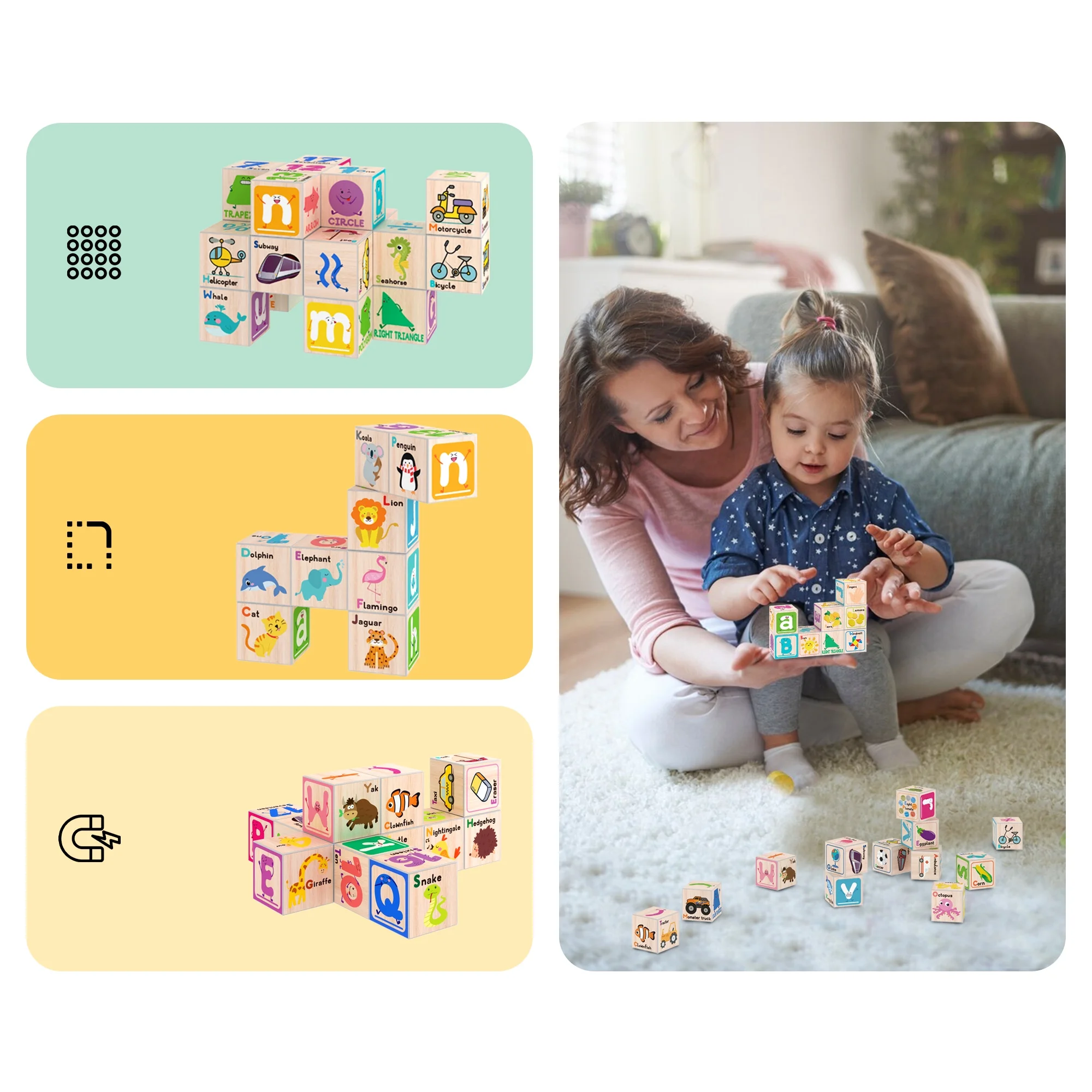 Magnetic Puzzle Cubes 216 Patterns Alphabet Numbers & Shapes 36 PCS Magnetic Puzzle Cubes 216 Patterns Alphabet Numbers & Shapes 36 PCS