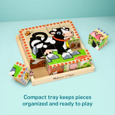Melissa & Doug Farm Wooden Cube Puzzle with Storage Tray