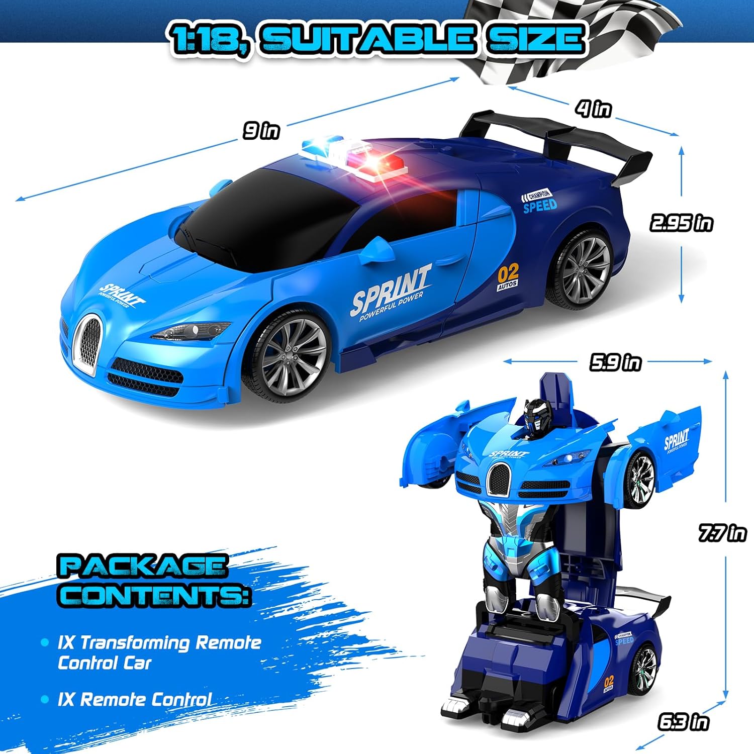 Remote Control Car One-Click Becoming Robot Transforming Toy with LED Lights Remote Control Car One-Click Becoming Robot Transforming Toy with LED Lights