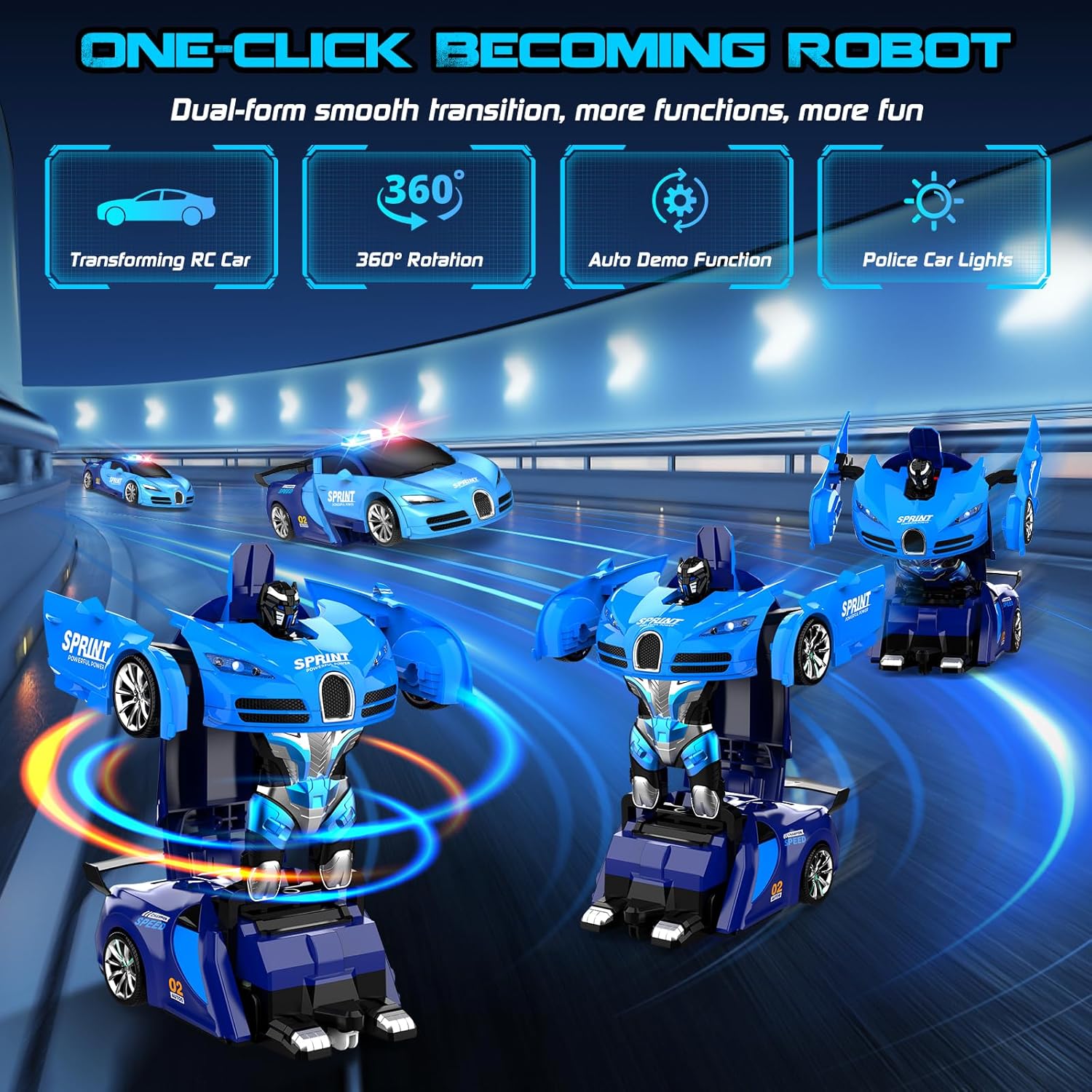 Remote Control Car One-Click Becoming Robot Transforming Toy with LED Lights 3 Remote Control Car One-Click Becoming Robot Transforming Toy with LED Lights