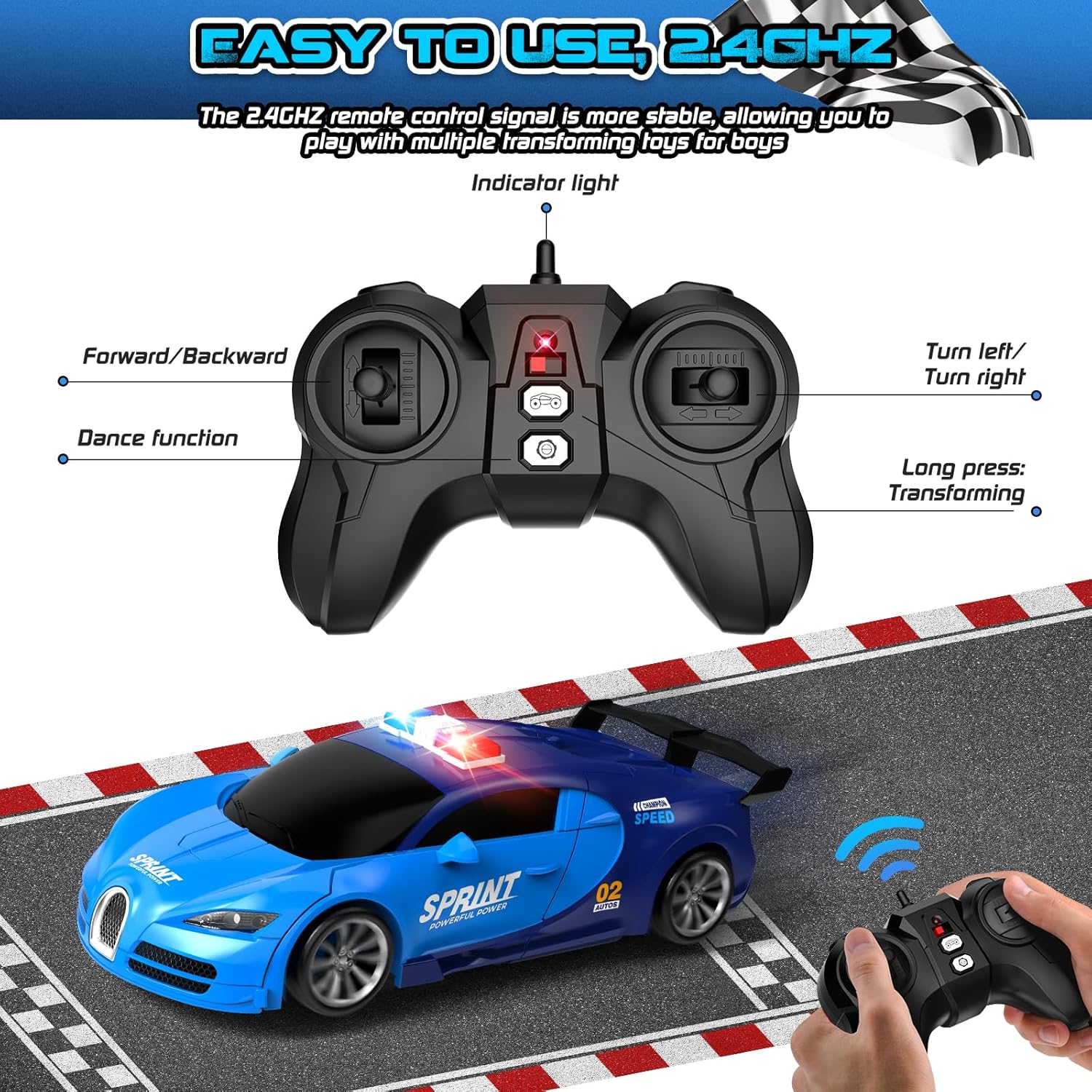 Remote Control Car One-Click Becoming Robot Transforming Toy with LED Lights Remote Control Car One-Click Becoming Robot Transforming Toy with LED Lights