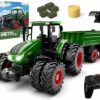 Remote Control Tractor Toy with Trailer Metal Front & Front Loader Farm Vehicle Set