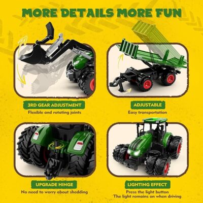Remote Control Tractor Toy with Trailer Metal Front & Front Loader Farm Vehicle Set