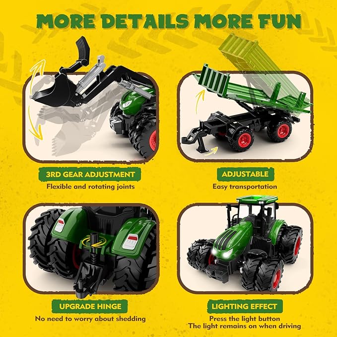 Remote Control Tractor Toy with Trailer Metal Front & Front Loader Farm Vehicle Set Remote Control Tractor Toy with Trailer Metal Front & Front Loader Farm Vehicle Set